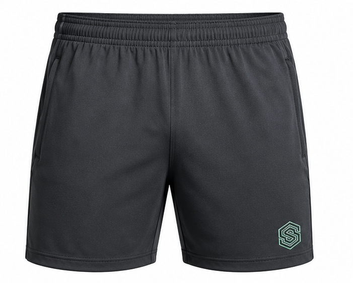 Performance Training Shorts – Charcoal Grey with Mint Green Embroidered Logo