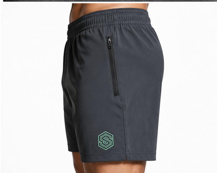 Performance Training Shorts – Charcoal Grey with Mint Green Embroidered Logo